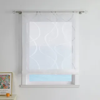 ESLIR Raffrollo Ausbrenner Raffgardine mit Tunnelzug Wohnzimmer Gardinen Küche Transparent Bändchenrollo Modern mit Wellen Muster Weiß BxH 80x155cm 1 Stück