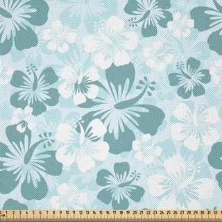 ABAKUHAUS Hawaii Satin Stoff als Meterware, Blumen-Schattenbilder Frühlings-Saison verblaßte Blumenanordnung, die Natur blüht, 1 M (148 x 100 cm), Blassblau Türkis - Türkis
