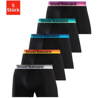 Boxer BRUNO BANANI "Boxershorts für Herren", Herren, Gr. L, 5 Stk., bunt (navy, blau, schwarz, pink, grau, meliert, mint, anthrazit, meliert, gelb, schwarz, grau), Jersey, Obermaterial: 95% Baumwolle, 5% Elasthan, unifarben, körpernah, Unterhosen Boxer, mit Streifen Logo Webbund