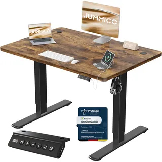 JUMMICO Höhenverstellbarer Schreibtisch mit USB-Ladeanschluss 100 x 60 cm, Schreibtisch Höhenverstellbar Elektrisch, Steh-Sitz Tisch Stehpult Verstellbarer Computertisch,Standing Desk,Braun