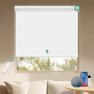 Allesin Wiederaufladbare Verdunklungsrollo ohne Bohren, B60 x H150 cm Weiß, Elektrische Rollo Innen, 100% Verdunkelung Sonnenschutz Smart Rollo mit Fernbedienung Kompatibel Alexa
