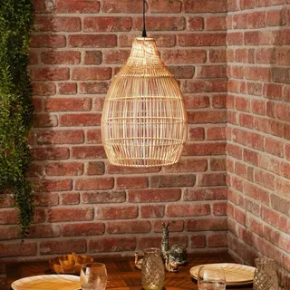 esotec Formschöne Solar Hängeleuchte Kairo aus Polyrattan IP44 wetterfest 102239 - Braun