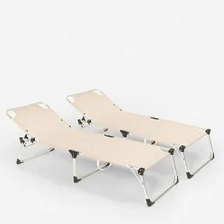 2er-Set Liegestühle Strandliegen Sonnenliegen aus Aluminium für Strand und Garten Seychelles - Beige - Beige