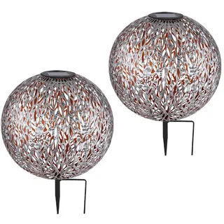 Solar Kugelleuchte Außen Solarkugelleuchte Garten, Dekor Stanzungen, antik-silber gold, LED AKKU, DxH 27 x 38 cm, 2er Set