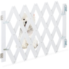 Relaxdays Hundeabsperrgitter ausziehbar bis 108,5 cm, 47,5-60 cm hoch, Bambus, Hunde Schutzgitter für Treppe & Tür, weiß