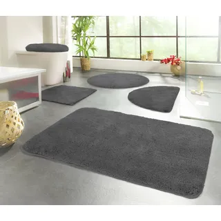 Badematte KINZLER "Chaozhou, Badvorleger, Badezimmer Teppich", grau (anthrazit), H:20mm, Polyester, Badematten, Badematte, Badteppich, Uni Farben, weich, als rechteckig, rund & Set erhältlich