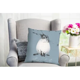 Dekokissen QUEENCE "Benson", blau (schwarz, weiß, bedruckt), B:40cm L:40cm, Polyester, Dekokissen_Sitzkissen_Kissenhüllen, Dekokissen, süßer Hase