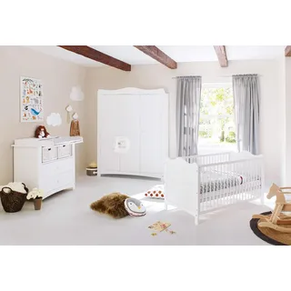 PINOLINO Kinderzimmer-Set Florentina breit groß, 3-tlg. mit Kinderbett mit Lattenrost, Wickelkommode inkl. Wickelaufsatz und Schrank, für Babys und Kleinkinder, aus weißem Dekor