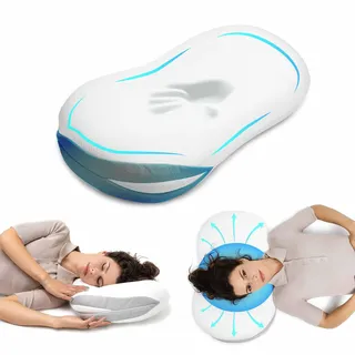 MKS Wolken-Tiefschlaf-KissenOrthopädisches Nackenstützkissen - Kopfkissen aus druckausgleichendem Visko-Gelschaum (Memory Foam) 63x35x13cm