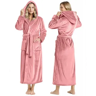 NY Threads Bademantel für Damen, mit Kapuze, Plüsch-Fleece, langer Bademantel für Damen, flauschig weicher Damen-Bademantel