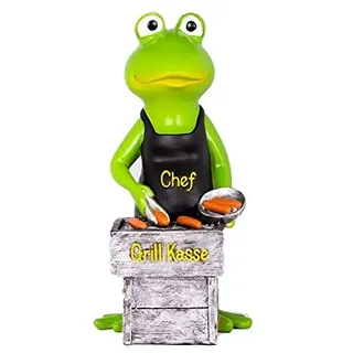 wunderschöne große hochwertige Sparbüchse,Sparschwein Grillkasse,Spardose Grill,Grillmeister,Grillgut,Frosch mit Grill aus Polyresin