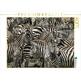 CALVENDO Puzzle Zebras schwarz- Weiss Streifen 1000 Teile Puzzle quer | Lege-Größe cm Foto-Puzzle für glückliche Stunden