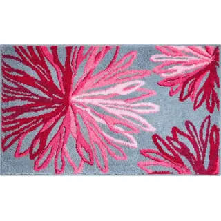 Grund Badteppich , Grau, Rosa , Textil , Blume , rechteckig , 60x100 cm , Oeko-Tex® Standard 100, Made in Europe , für Fußbodenheizung geeignet, rutschfest , Heimtextilien, Badtextilien, Badematten