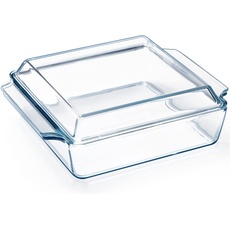 karadrova Auflaufform Glas mit Deckel, 2L 22x6cm Auflaufform mit Deckel Ofenfest, Kleine Auflaufform für 2 Personen, Mikrowellengeeignet, Spülmaschinenfest