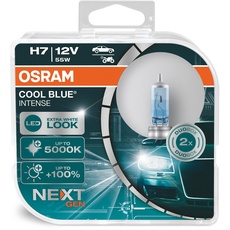Osram Cool Blue Intense H7, mit 100 Prozent mehr Helligkeit, bis zu 5.000K, Halogen-Scheinwerferlampe, LED-Look, Duo Box (2 Lampen), Fahrzeugspezifische Passform, Blue, Duo Box