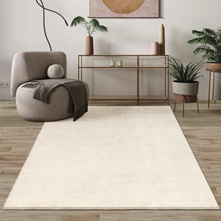 Mia's Teppiche Comfort Moderner Flauschiger Kurzflor Teppich, Anti-Rutsch Unterseite, Waschbar bis 30 Grad, Super Soft, Felloptik, Beige, 80 x 300 cm