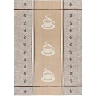 KRACHT, Jacquard Geschirrtuch, Halbleinen, Espresso, beige, Format 50x70cm