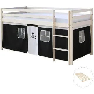 Homestyle4u Hochbett Lattenrost 90/200 cm Pirat , Weiß, Schwarz , Holz , Babymöbel & Kindermöbel, Kinderzimmer & Jugendzimmer, Kinderbetten, Hochbetten
