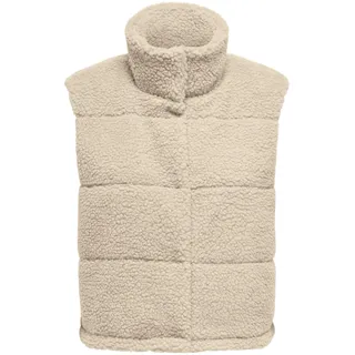 ONLY Damen kurze Teddy Weste ONLSandra Life Kunstpelz Damenweste mit Stehkragen 15320630 Pumice Stone XS