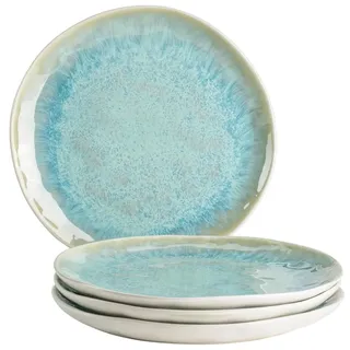 MÄSER Frozen, Modernes Dessertteller 4er-Set mit gesprenkelter Glasur und organischen Formen, 4 kleine Teller aus Keramik im aufregendem Vintage Look, Steinzeug, Türkis