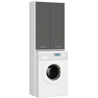 Akord Waschmaschinenschrank, Weiß, Grau, Holzwerkstoff, Nachbildung, 4 Fächer, Rechteckig,Rechteckig, 64x180x30 cm Waschküche, Waschmaschinenschrank