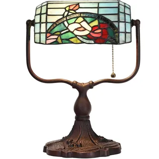 Bieye L30760 Rose Blume Tiffany Stil Buntglas Banker Schreibtischlampe Tischlampe für Arbeitszimmer Büro Wohnzimmer Nachttisch Heimdekoration, Rot Grün