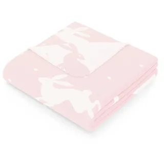 AmeliaHome Kuscheldecke 150x200 cm Decke mit Rand Tagesdecke aus Baumwolle Kaninchen Muster Puderrosa Zaria Rabbit