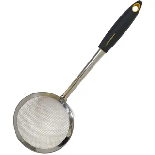 Fackelmann Soft Schaumlöffel aus Mesh, Edelstahl und Polypropylengriff mit weicher Haptik, rutschfest und ergonomisch, geeignet zum Braten und Aufschäumen, 30 x 11 x 8 cm, Orange und Grau, 1 Stück