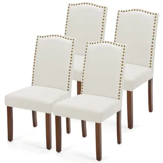 DUMOS Esszimmerstühle 4er Set, Elegant und Schön Modern Stühle Esszimmer, Leinenstoff Gepolstert küchenstühle, Kratzfester Boden Esszimmerstuhl Geeignet für Küche, Wohnzimmer, Schlafzimmer (Beige)