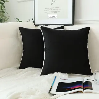 Zierkissenbezüge Samt 40 x 40 cm Schwarz 2 Stück
