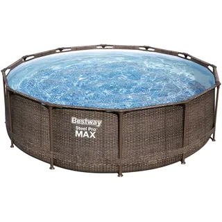 Steel Pro Max Frame Pool Set 366 x 100 cm rattanoptik inkl. Filterpumpe + Poolleiter