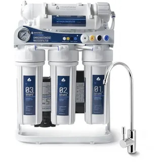 OsmoFresh Osmoseanlage Proline X3 | 600 GPD | 1,6l/min | unter Spüle | mit Osmosehahn | vom Premium Hersteller