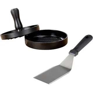 WENKO Burgerpresse »Burger-Set«, (Set, 2 St.), Hamburgerpresse & Plancha Spachtel, Grillzubehör, rostfreier Edelstahl, schwarz