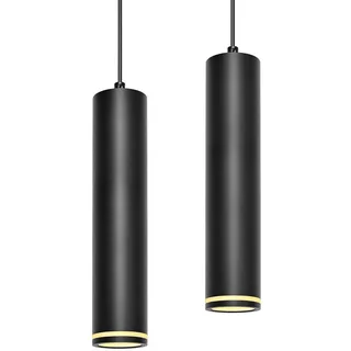 BOYIR Pendelleuchte Modern Zylinder Schwarz Hängelampe, Hängeleuchte Höhenverstellbar Aluminium Kronleuchter mit GU10 Fassung max. 60 Watt Pendellampe Deckenlampe für Wohnzimmer Schlafzimmer, 2 Stücke