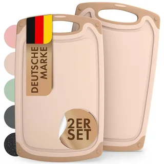 Blumtal Schneidebrett Kunststoff groß 40x24,5 cm 2er Set - Schneidebretter + Saftrillen & Griff - Cutting Board - Schneidbrett BPA frei - Schneidbretter & -Matten - Camping Schneidebrett groß Beige