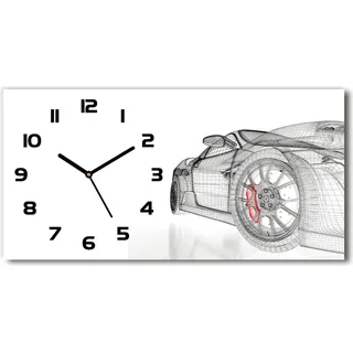 Wanduhr aus Glas – 60x30 cm - Glasbild - Glasuhr - Gehärtetes Glas - schwarze-zeiger - Auto Gitter