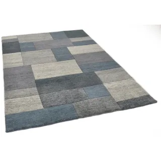 Wollteppich THEKO "Dalas - 7709", grau (anthrazit), B:250cm H:18mm L:300cm, Schurwolle, Teppiche, Wollteppich, reine Wolle, handgeknüpft, Patchwork Design