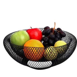 BELLE VOUS Obstschale Schwarz Obstkorb Metall – 24cm Schale Schwarz Metallkorb Dekoschale Schwarz Obstschale Modern Obstschale Obstkorb Drahtkorb Rund für Obst, Gemüse Aufbewahrung, Küche, Dekoration