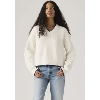 Strickpullover LEVI'S "REESE VNECK SWEAT", Damen, Gr. L (40), tofu, Strick, Obermaterial: 60% Baumwolle, 40% Polyacryl, unifarben, figurumspielend taillenbedeckt, V-Ausschnitt, Pullover Strickpullover, mit V-Ausschnitt