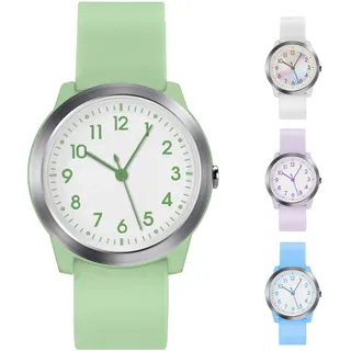 SOCICO Kinderuhr Analog, 5ATM/50M Wasserdicht Armbanduhr Kinder Mädchen Jungen Teenager, Leicht Lesbar Kinder Quartz Minimalistisch Uhren für 9-18 Jahre (Hellgrün)