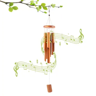 Bambus Windspiel, 6 Rohre Windspiel Garten, 75 cm Windspiele für Draußen Hängend Holz, Holz Draußen Glockenspiel einen S-Hafen, Bambus Deko für Garten, Hof, Terrasse