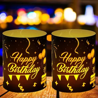 Xialvyu 12 Stück Windlichter Tischdeko Schön Geburtstagsdeko Tisch Happy Birthday Schwarz Gold Tischdeko Geburtstag Wiederverwendbar Windlichter Deko für Teelichter oder Kerzen