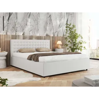 MKS Meble Polsterbett Doppelbett PAVO CLASSIC Bett mit Stauraum Gasdruck-Mechanismus Stauraumbett 140x200 Weiß Kunstleder - Weiß
