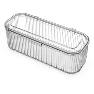 JessLab Makeup Pinselhalter Organizer, Klarer Schmink-Schwamm Behälter, Kosmetik-Aufbewahrung mit Deckel, 1 Fach