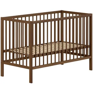 Babybett VIPACK "DINO, ideal für Ihr Kinderzimmer, Made in Europe, Buche massiv", buche nussbaum farbig, H:84,4cm L:124,4cm T:64,5cm, Massivholz, Babybetten, Babybett, 60/120cm, Liegehöhe 3-fach höhenverstellbar, Buche Nussbaumfarbig