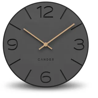Cander Berlin MNU 2630 Y Wanduhr lautlos ohne Ticken 30 cm analog Wohnzimmer modern Vintage grau schwarz Holzzeiger