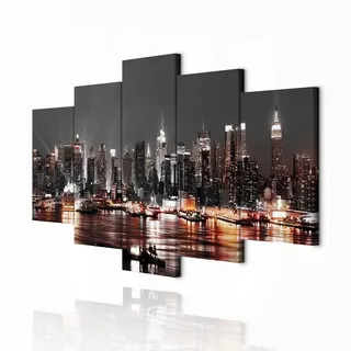 decomonkey Wandbilder New York 150x75 cm 5 Teilig Leinwandbilder Kunstdruck | Bild auf Leinwand, Wanddeko, Wohnzimmer, Wanddekoration