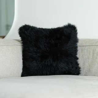 Nordic Sheep Langhaar Lammfell Kissenbezug 40x40 cm | Weiches Fell für Stühle, Sofa & Bett | Gemütliches Sitzkissen & Lammfell Sitzauflage in Natur- und Trendfarben | Farbe: Schwarz