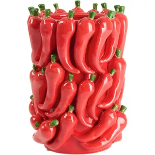 Vase , Rot, Dunkelgrün , Keramik , 15.5x21x15.5 cm , Dekoration, Vasen, Keramikvasen