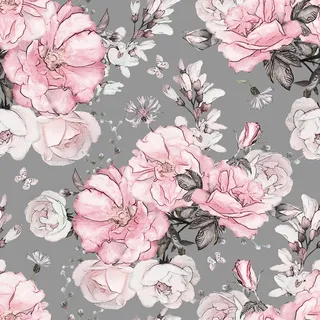 VEELIKE Vintage-Rose Blumen-Tapete, 44,5 cm x 300 cm, zum Abziehen und Aufkleben, für Schlafzimmer, Mädchenzimmer, Kinderzimmer, botanische rosa Blume, Tapetenrolle, Wohnzimmer, Art-Deco